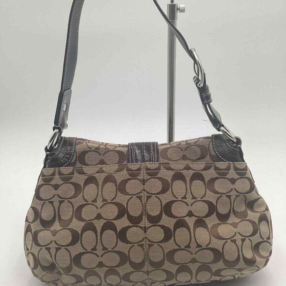 Coach Soho Signature Brown Jacquard & Leather Buckle Flap Shoulder Bag - Picture 5 of 14